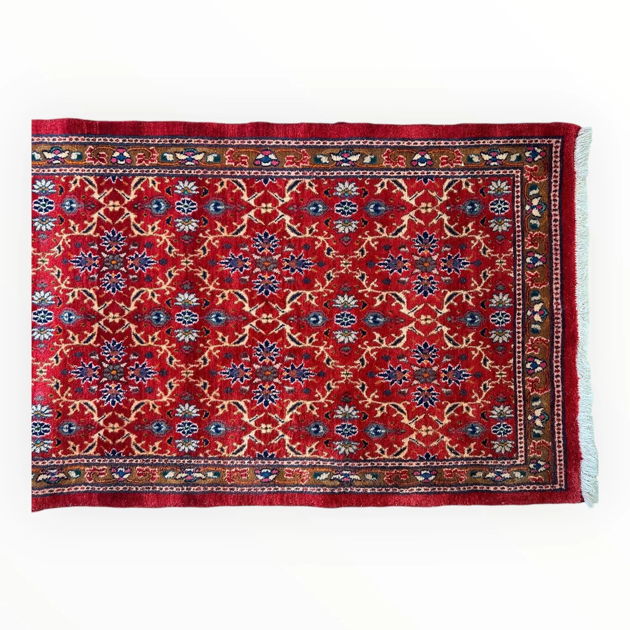 Vintage Mashhad Wool Runner – 3’3” x 8’4” – 1970s, Rich Red with Blue & Beige Accents Rugistan