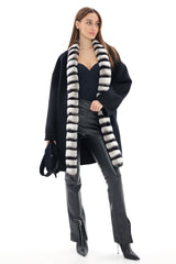 Genuine French Orylag Fur Italian Cashmere Wool Coat 85cm