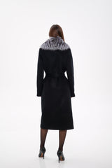 Genuine Silver Fox Virgin Wool Wrap Coat in Black Alaska® Outerwear Company