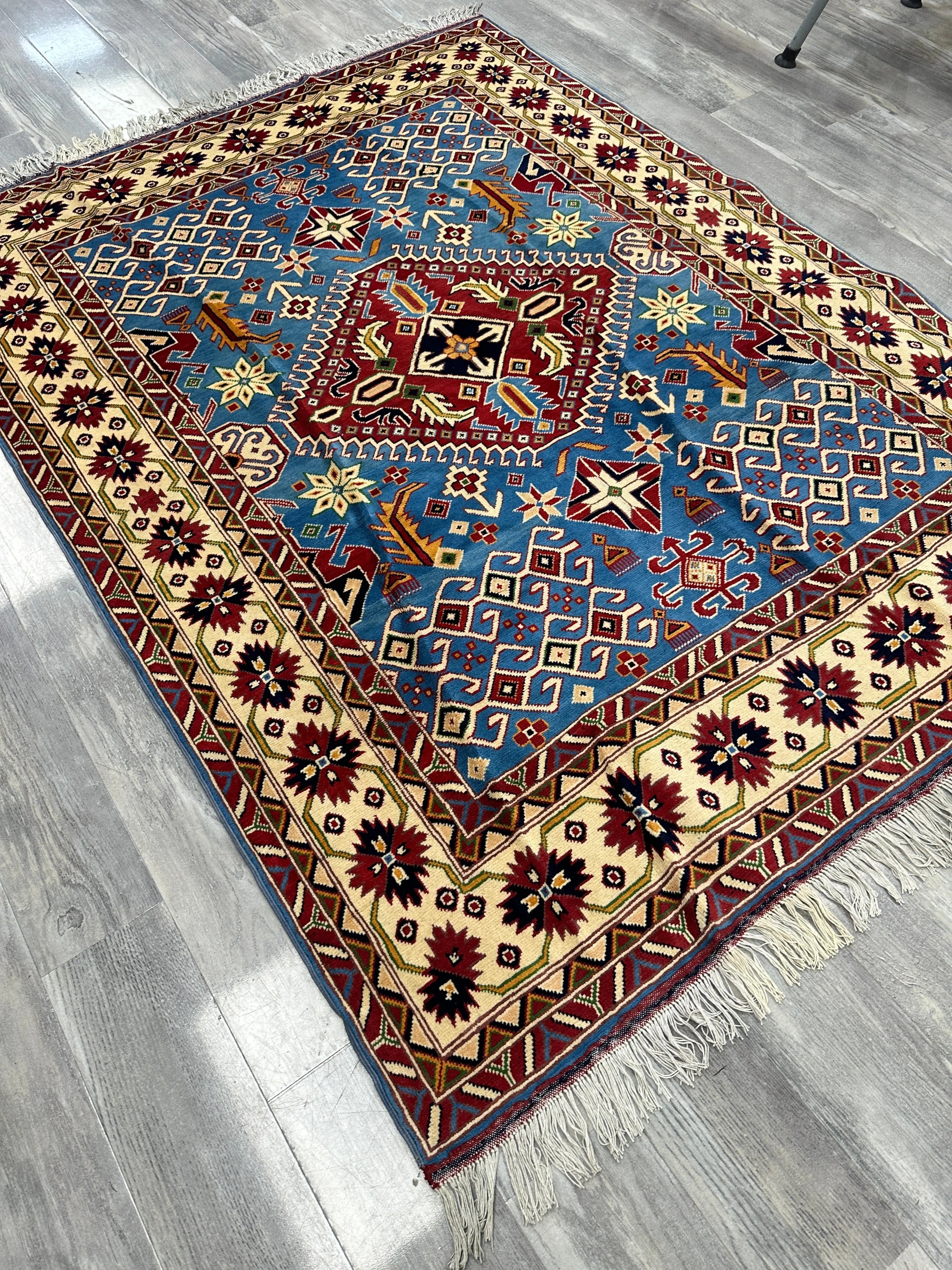 Hand-Knotted Afghani Kazak Wool Rug – 5’0″ x 6’10″ Rugistan