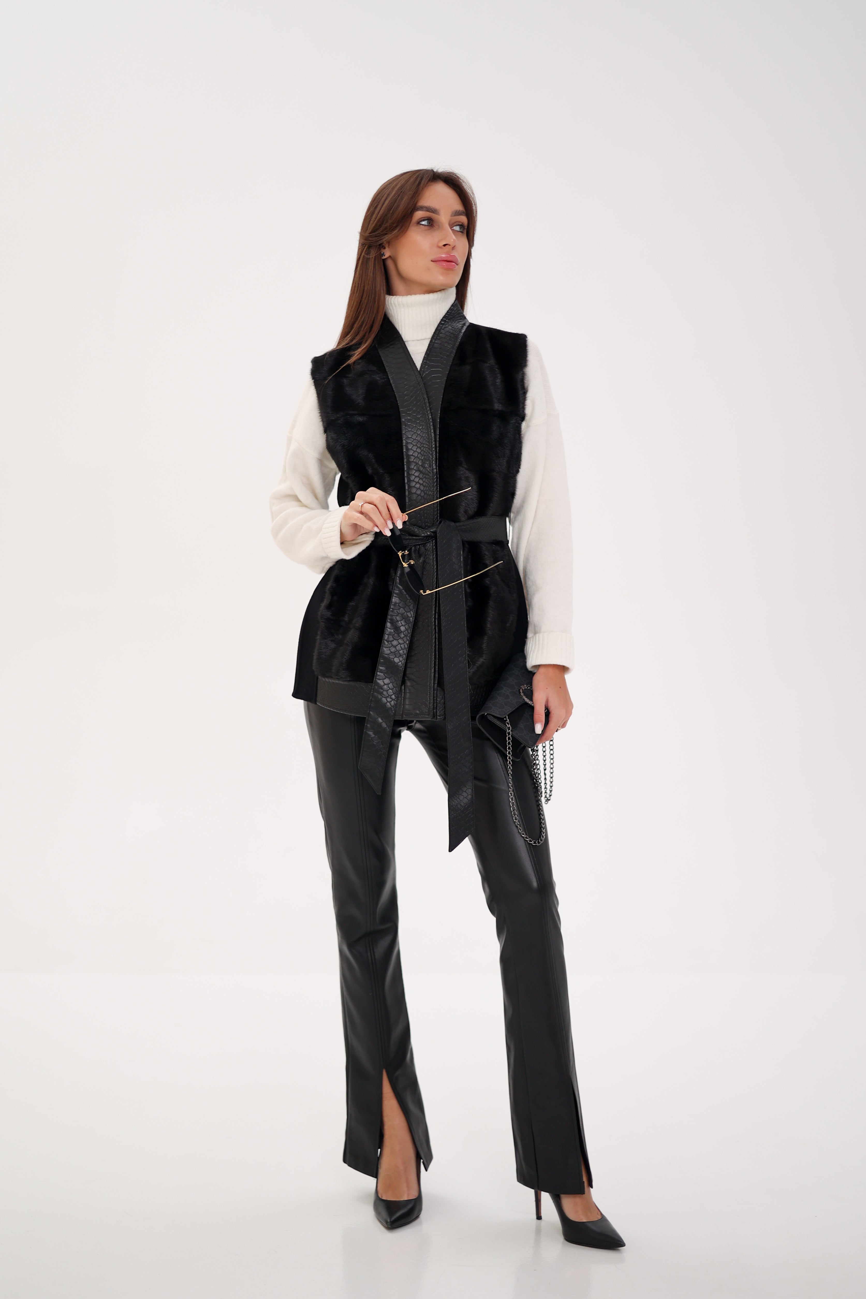 Genuine Mink Fur Leather Trim Wool Vest Alaska® Outerwear Company