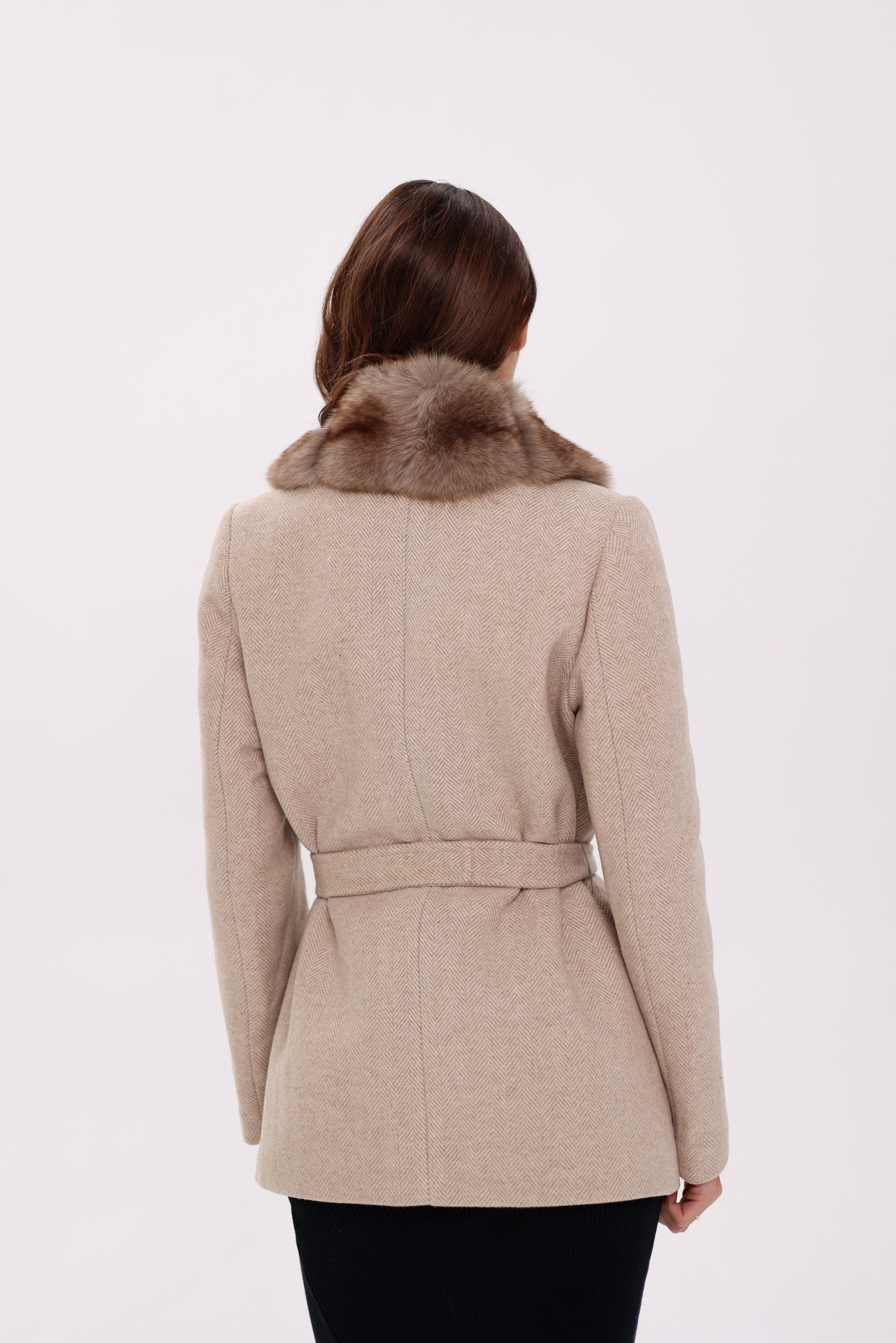 Genuine Polar Fox Fur Virgin Wool Coat in Nude Alaska® Outerwear Company