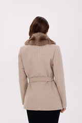 Genuine Polar Fox Fur Virgin Wool Coat in Nude Alaska® Outerwear Company
