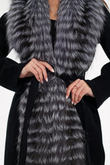 Genuine Silver Fox Virgin Wool Wrap Coat in Black Alaska® Outerwear Company