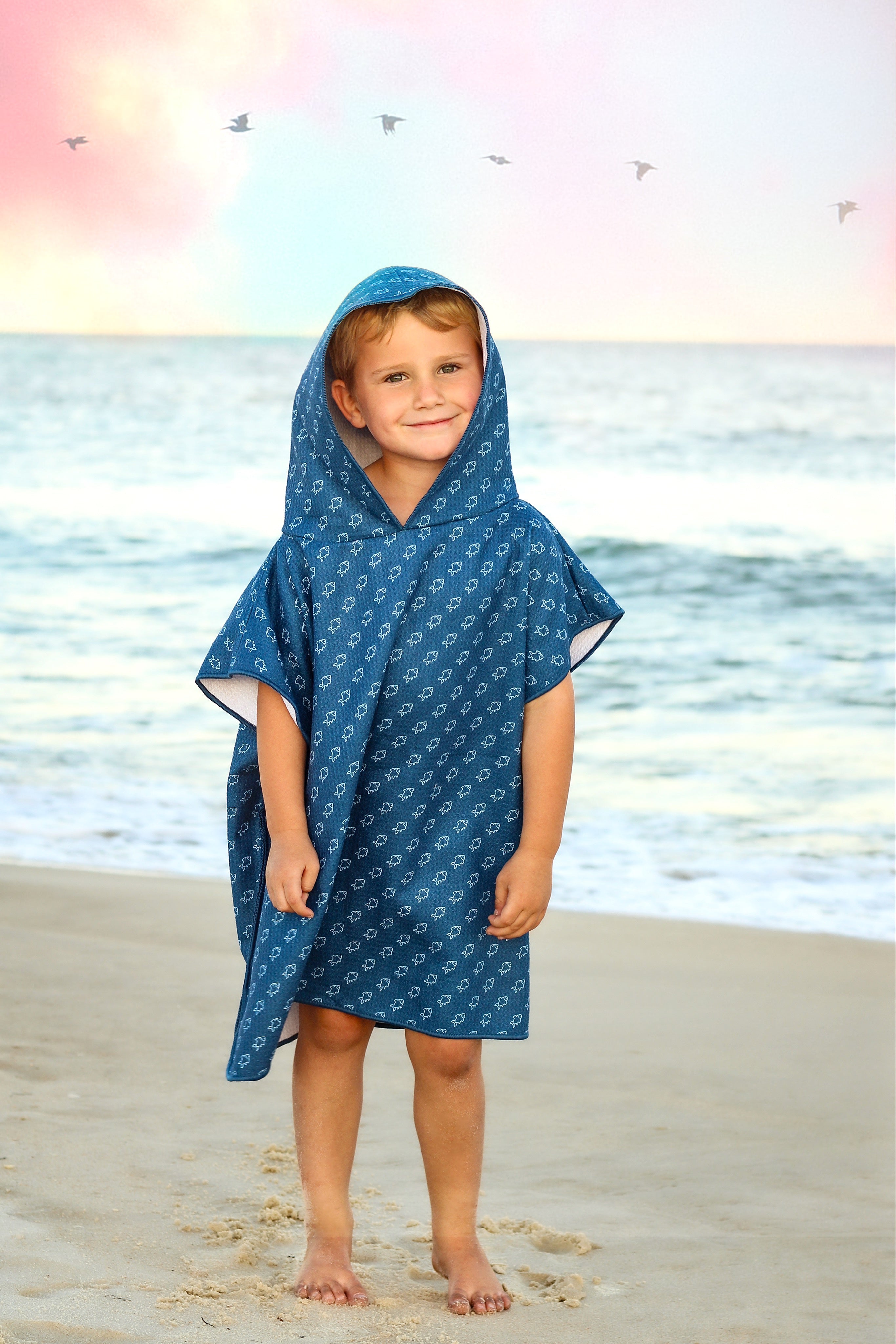Microfiber blue fish waffle wearable towel Keep the Littles Wild