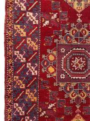 Dezgiri Anatolian Tribal Wool Rug – 5’x8’– Hand-Knotted Red Medallion Rug with Geometric Motifs Rugistan