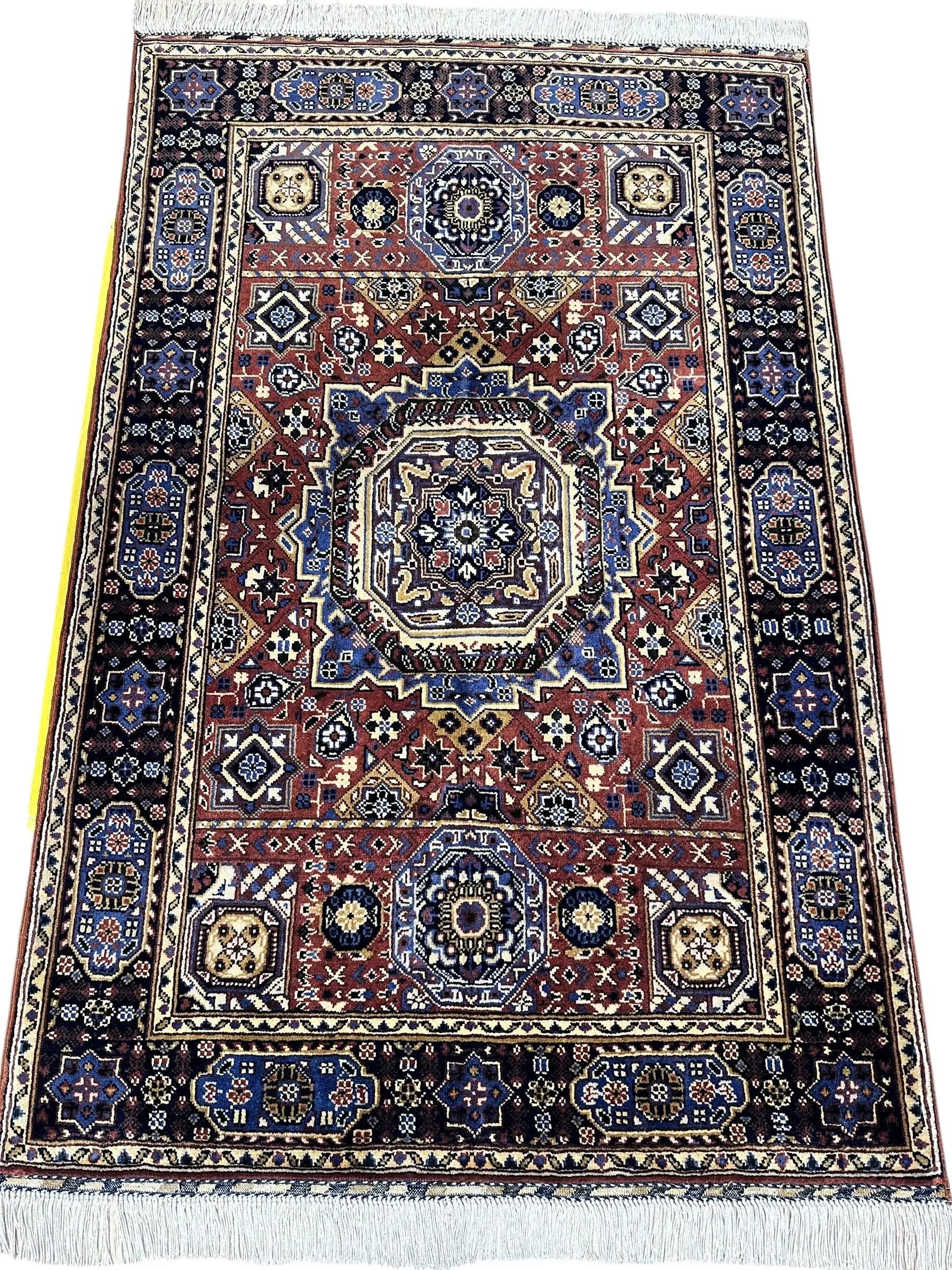Hand-Knotted Afghani Blue & Brown Mamluk Wool Rug – 40” x 62” Rugistan