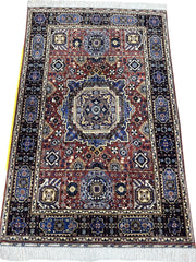 Hand-Knotted Afghani Blue & Brown Mamluk Wool Rug – 40” x 62” Rugistan