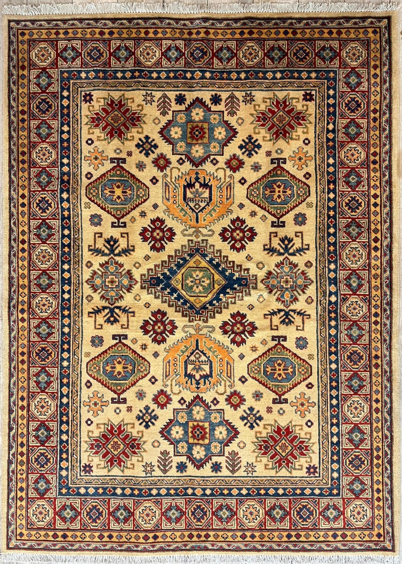 Fine Hand Knotted Afghani Super Kazak Rug 5 x 7 Rugistan