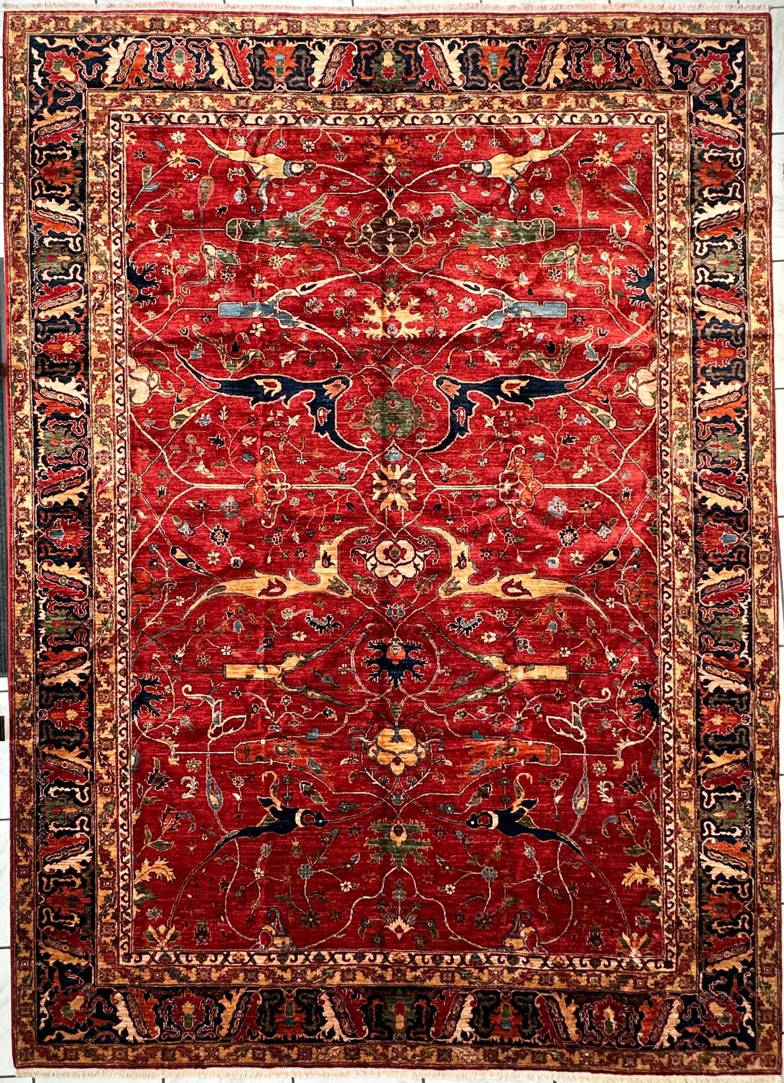Hand-Knotted Afghani Bidjar Wool Rug – 9’x12’6” – Intricate Geometric & Floral Motifs Rugistan