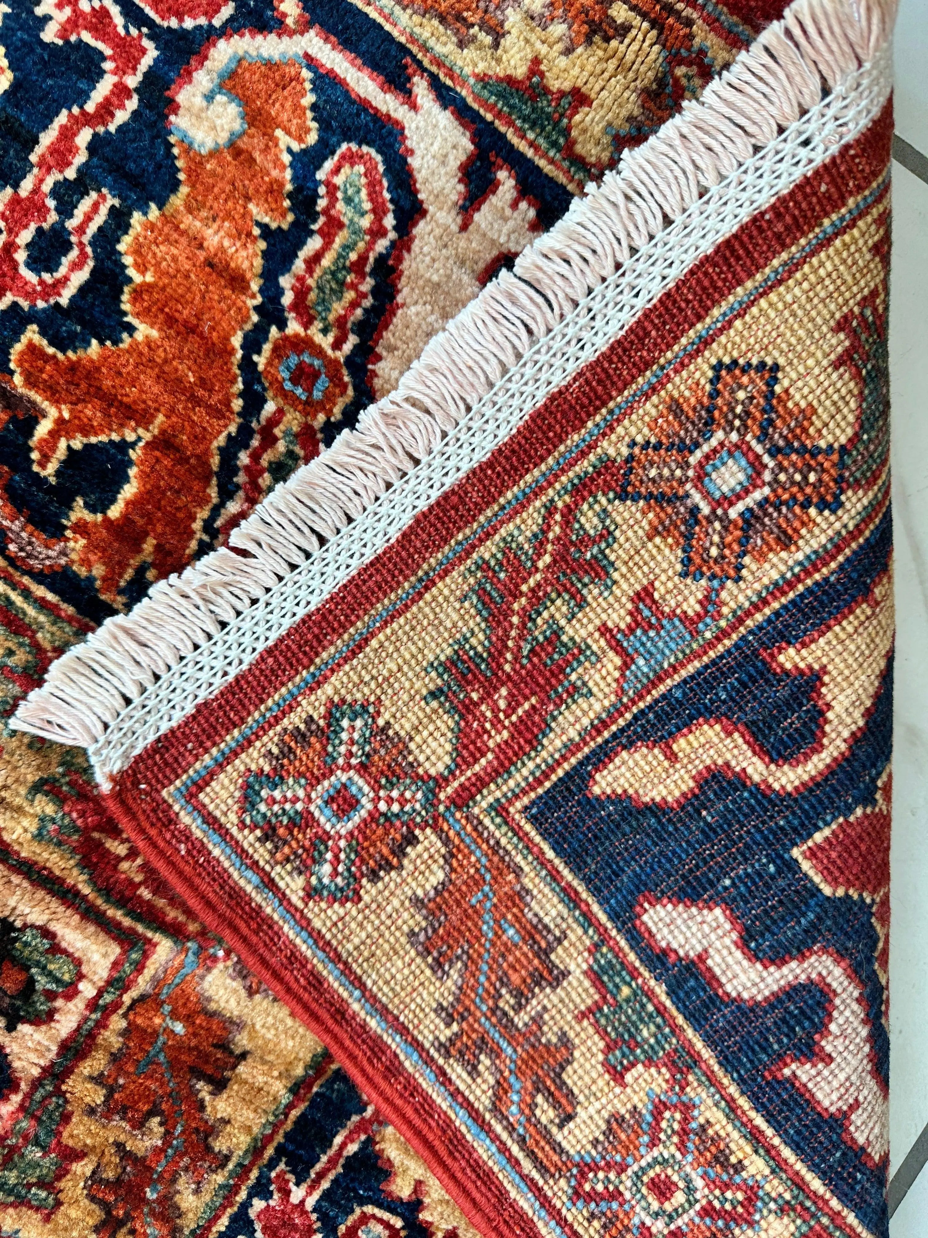 Hand-Knotted Afghani Bidjar Wool Rug – 9’x12’6” – Intricate Geometric & Floral Motifs Rugistan