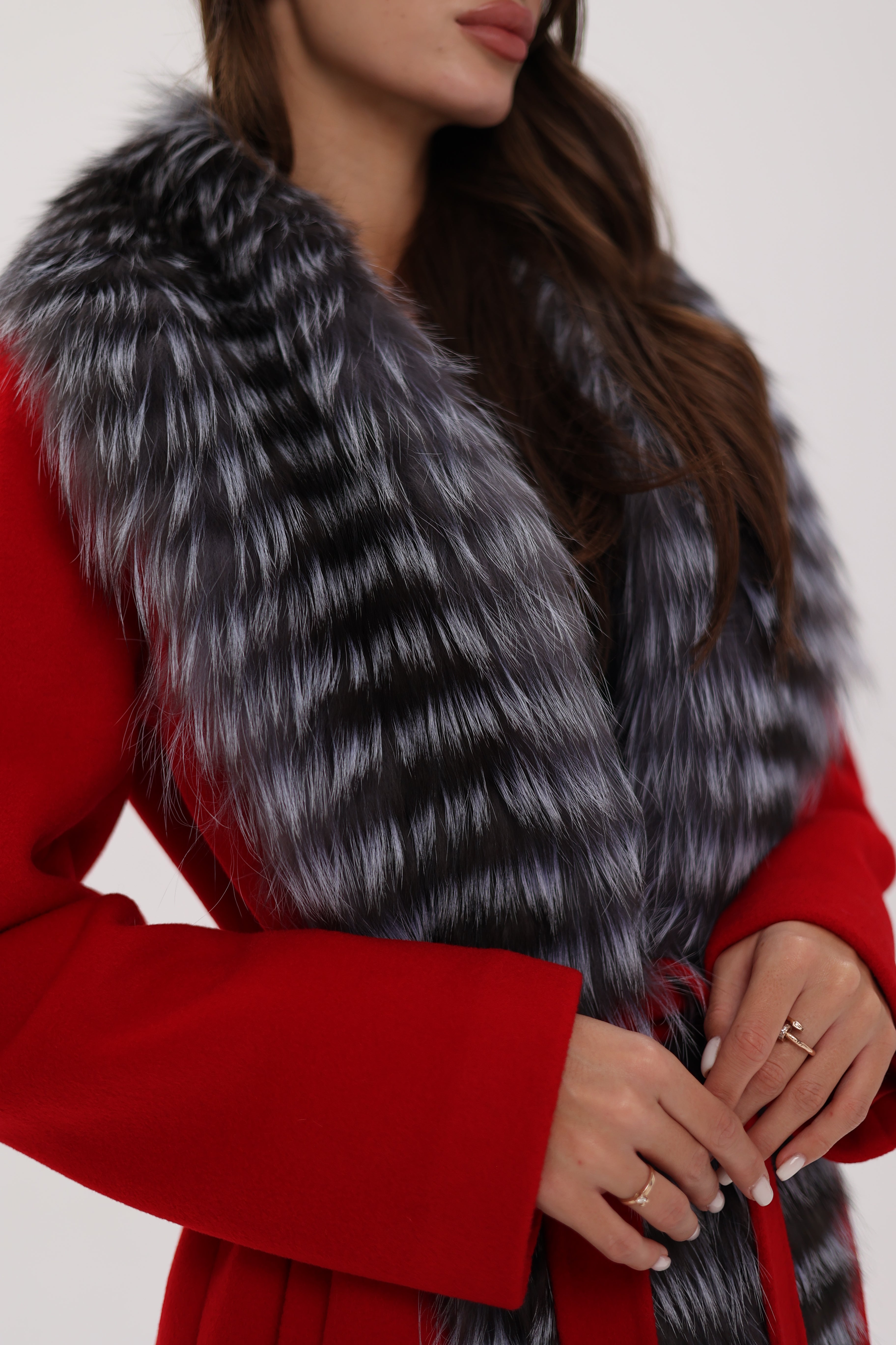 Genuine Silver Fox Virgin Wool Wrap Coat in Red Alaska® Outerwear Company