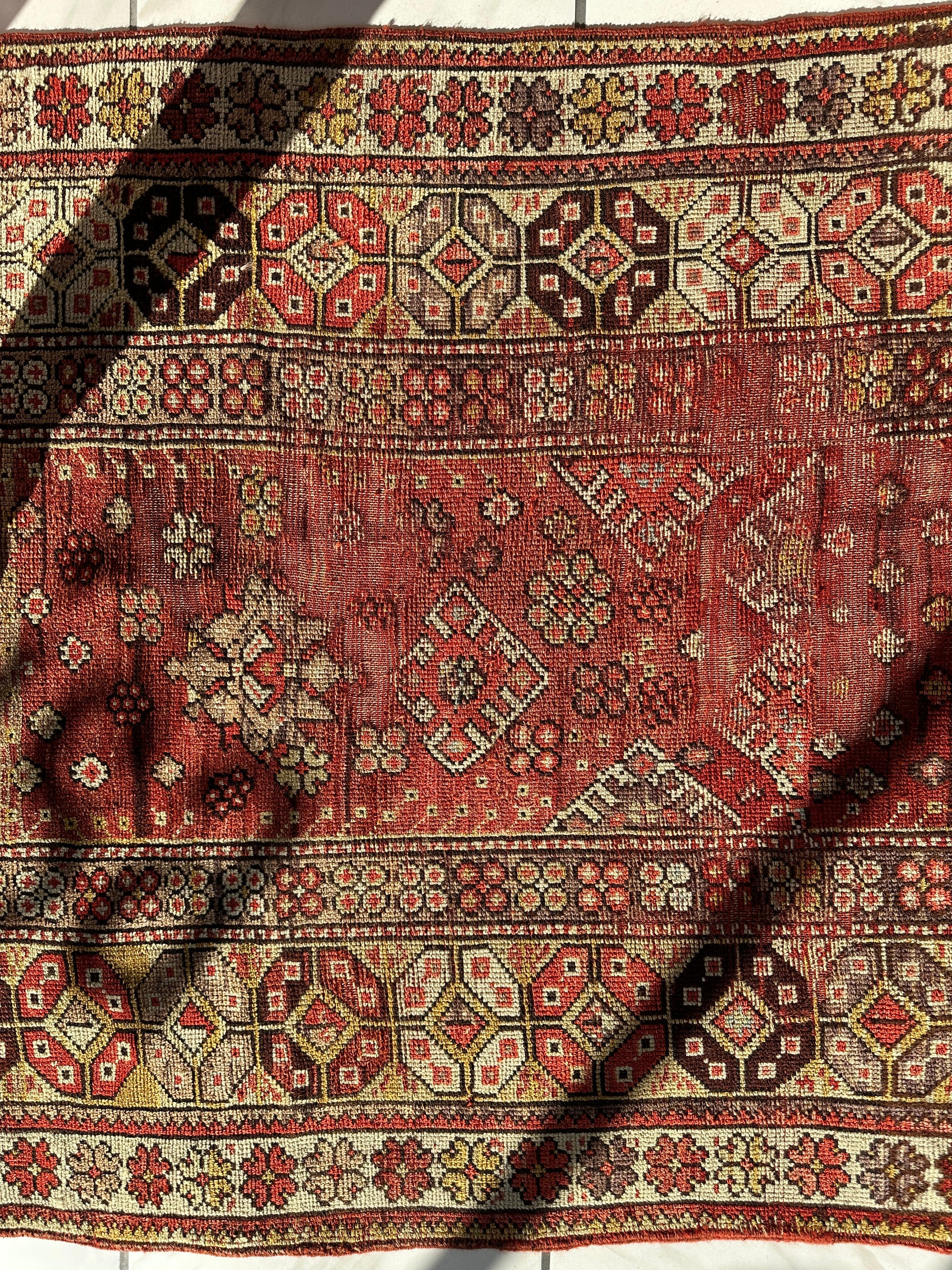 Antique Turkish Wool Distressed Prayer Rug 4’3” x 5’11” Rugistan