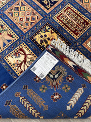 6'9″ x 10' Hand-Knotted Afghani Bakhtiari Wool Rug – Persian Garden Design – Blue & Cream Rugistan