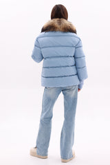 Genuine Fur Trim Down Fill Coat in Blue