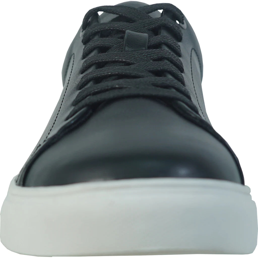 Black sneaker with a white sole on a white background