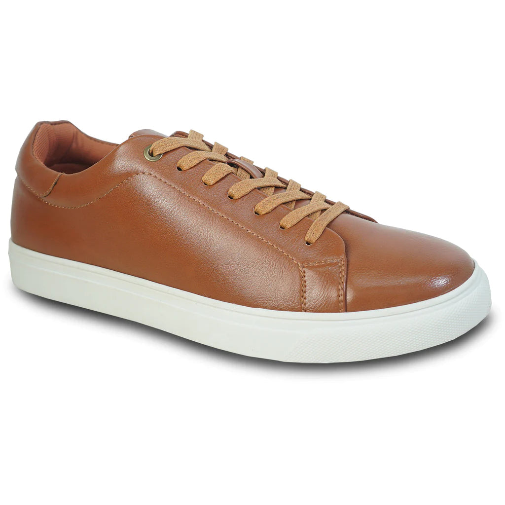 Brown leather sneaker with white sole on a white background