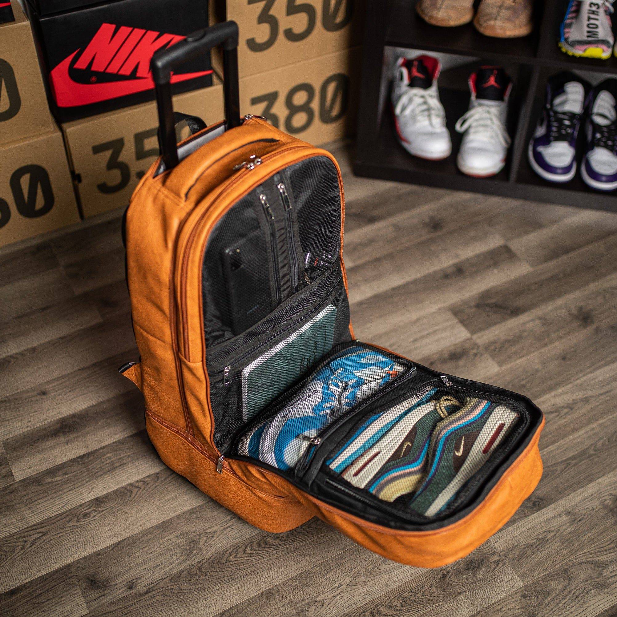 Brown Leather Roller Carry-on Set Sole Premise