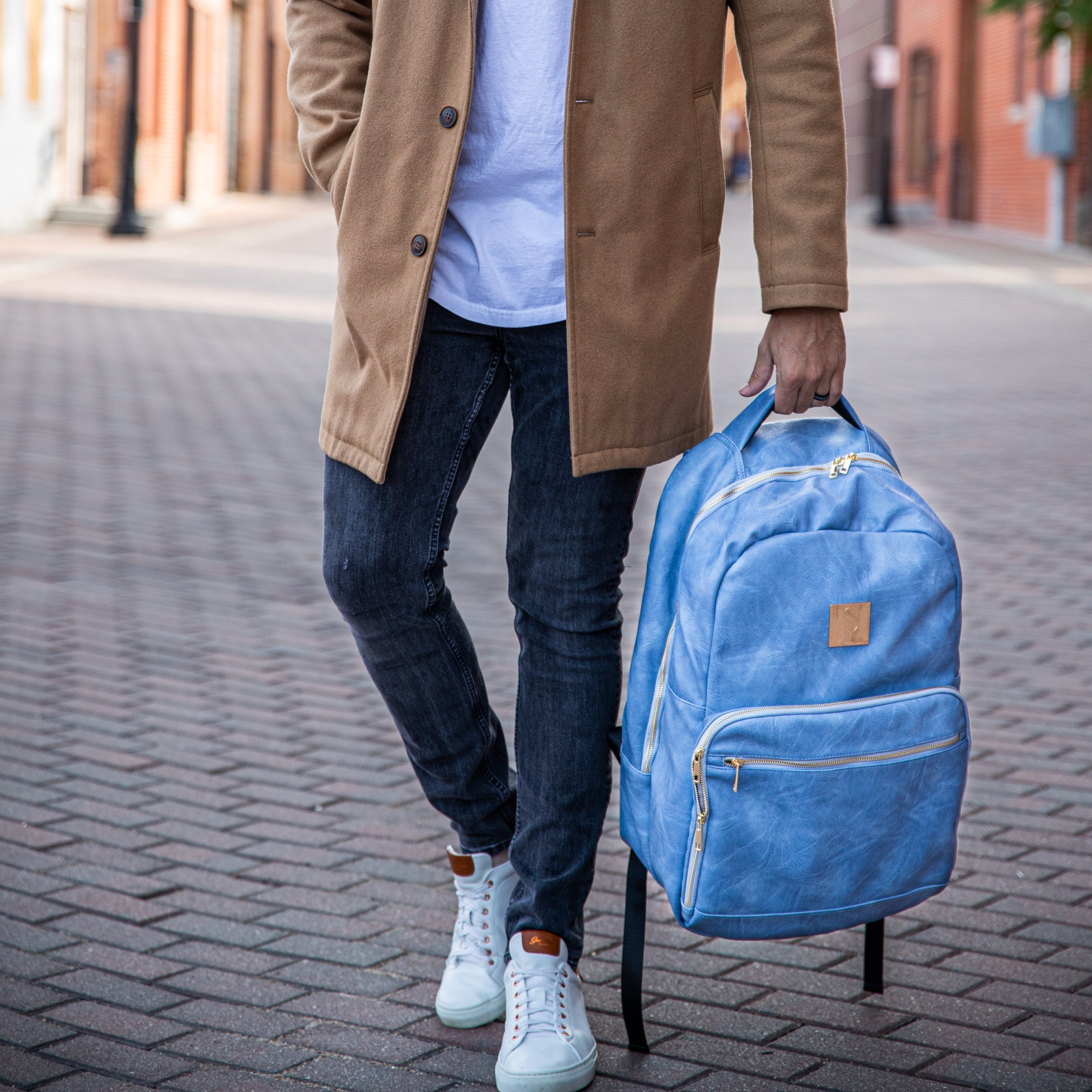 Baby Blue Leather Commuter Bag Sole Premise
