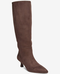 Brown knee-high boot on a light gray background