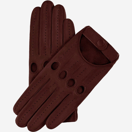 Pair of brown leather gloves on a white background