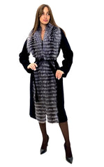 Genuine Silver Fox Virgin Wool Wrap Coat in Black Alaska® Outerwear Company