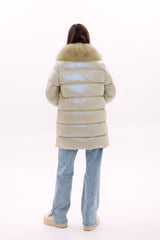 Genuine Fox Fur Down Coat with Fur Trim Mittens