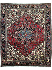 Hand-Knotted Persian Heriz Wool Rug – 9’ x 12’ – Geometric Medallion Design Rugistan