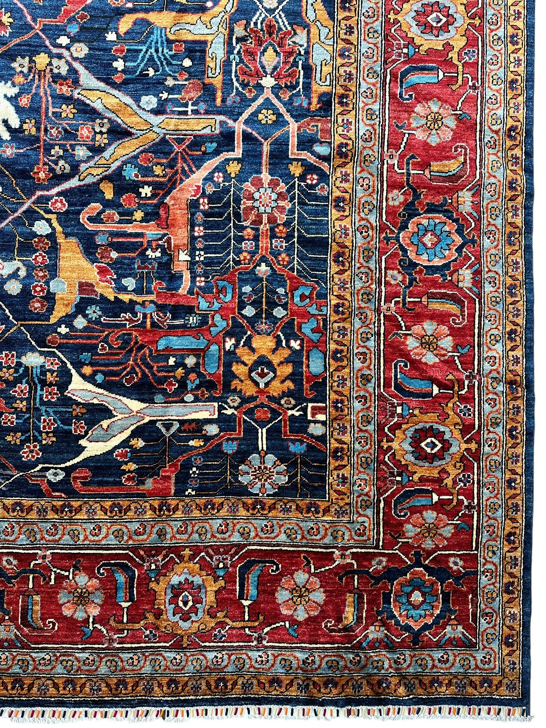 Hand-Knotted Afghani Bidjar Wool Rug – 9’x12’ – Intricate Geometric & Floral Motifs Rugistan