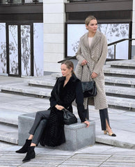 Genuine Mink Fur Rex Fur Trim Virgin Wool Coat in Beige Alaska® Outerwear Company