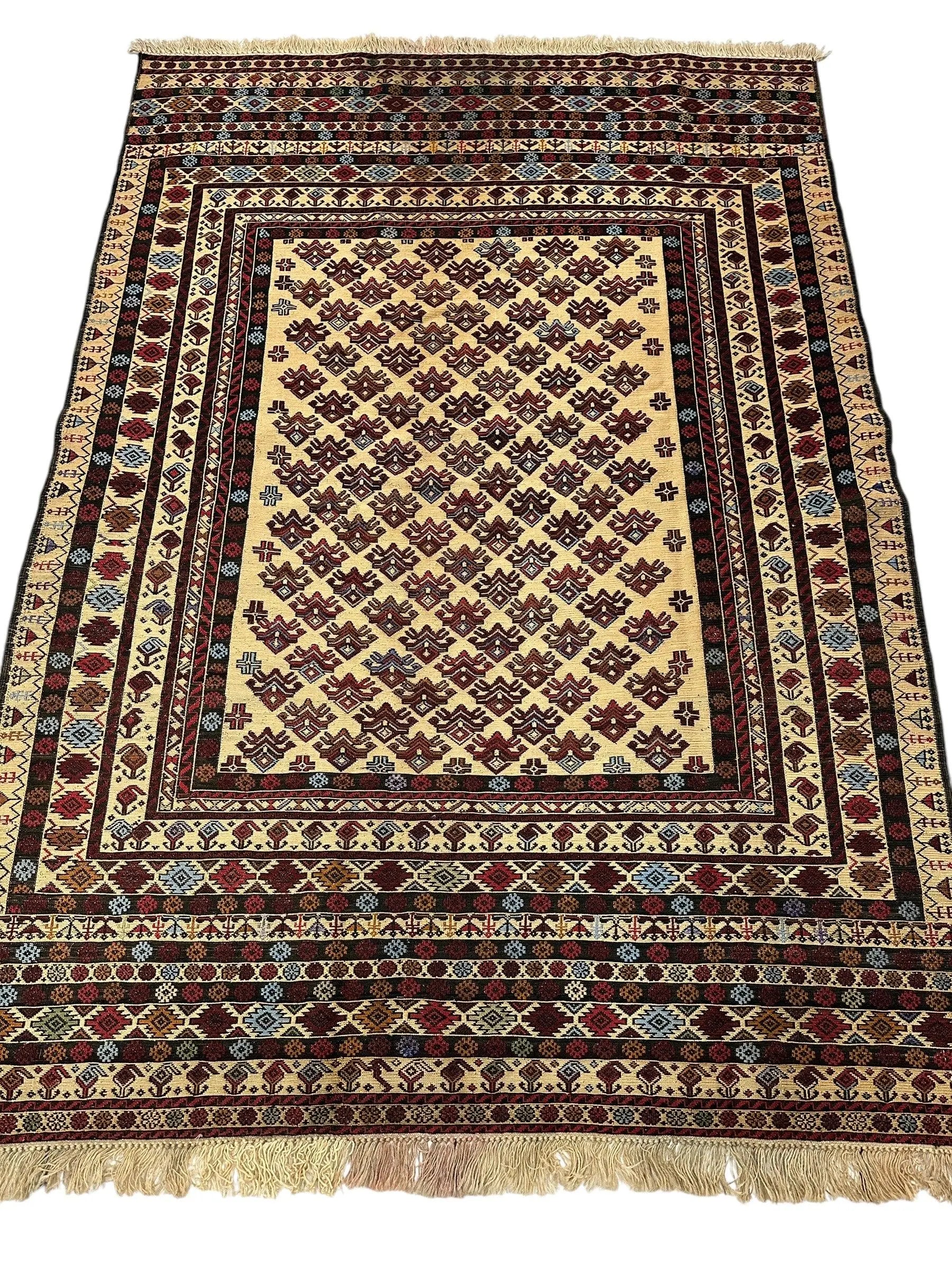 Hand-Woven Afghani Maliki Soumak Wool Kilim Rug - 4'2" x 6' Rugistan