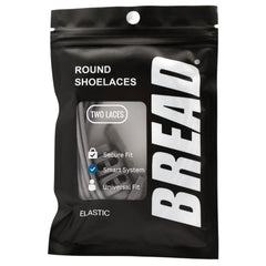 Black package of BREAD round shoelaces with white text on a white background