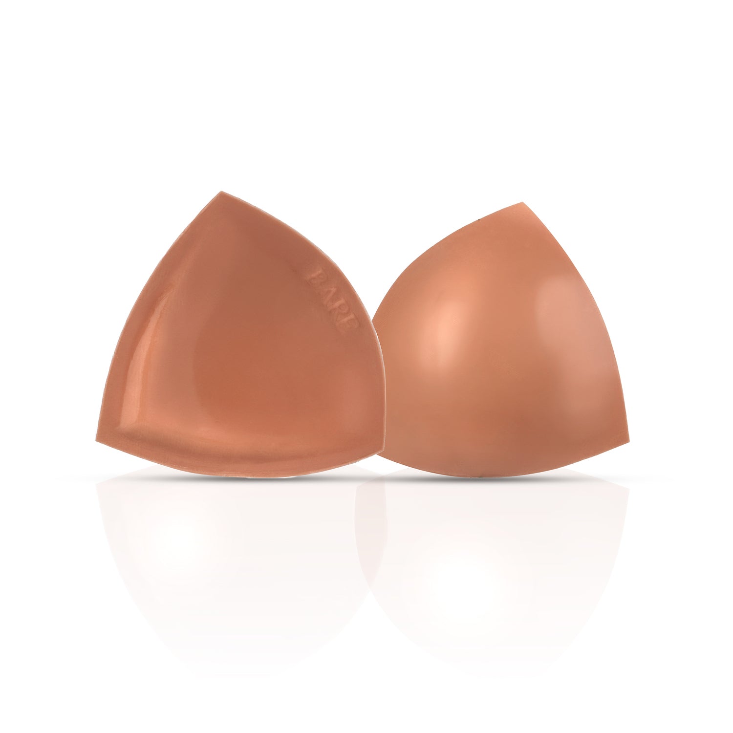 Pair of brown silicone bra cups on a white background