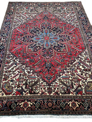 Hand-Knotted Persian Heriz Wool Rug – 9’ x 12’ – Geometric Medallion Design Rugistan