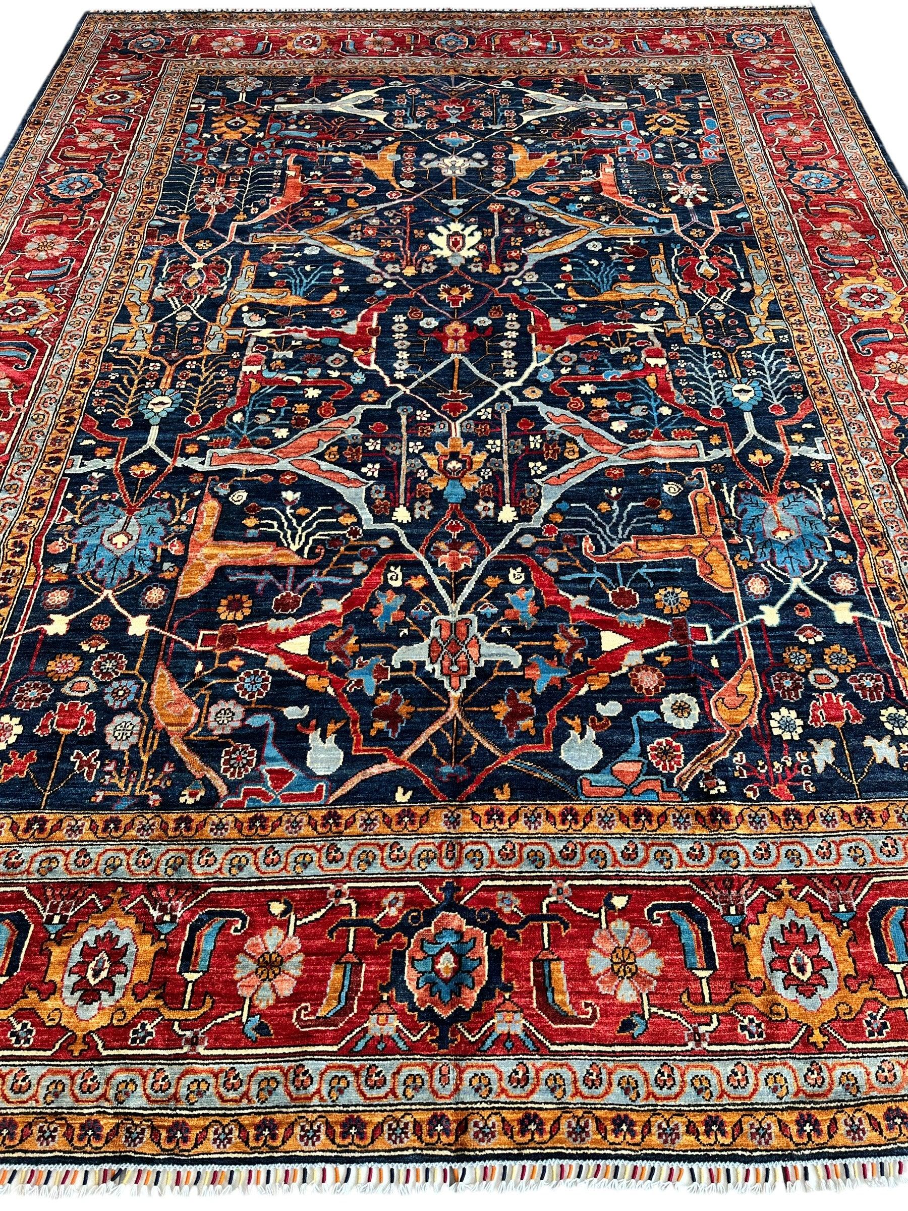 Hand-Knotted Afghani Bidjar Wool Rug – 9’x12’ – Intricate Geometric & Floral Motifs Rugistan
