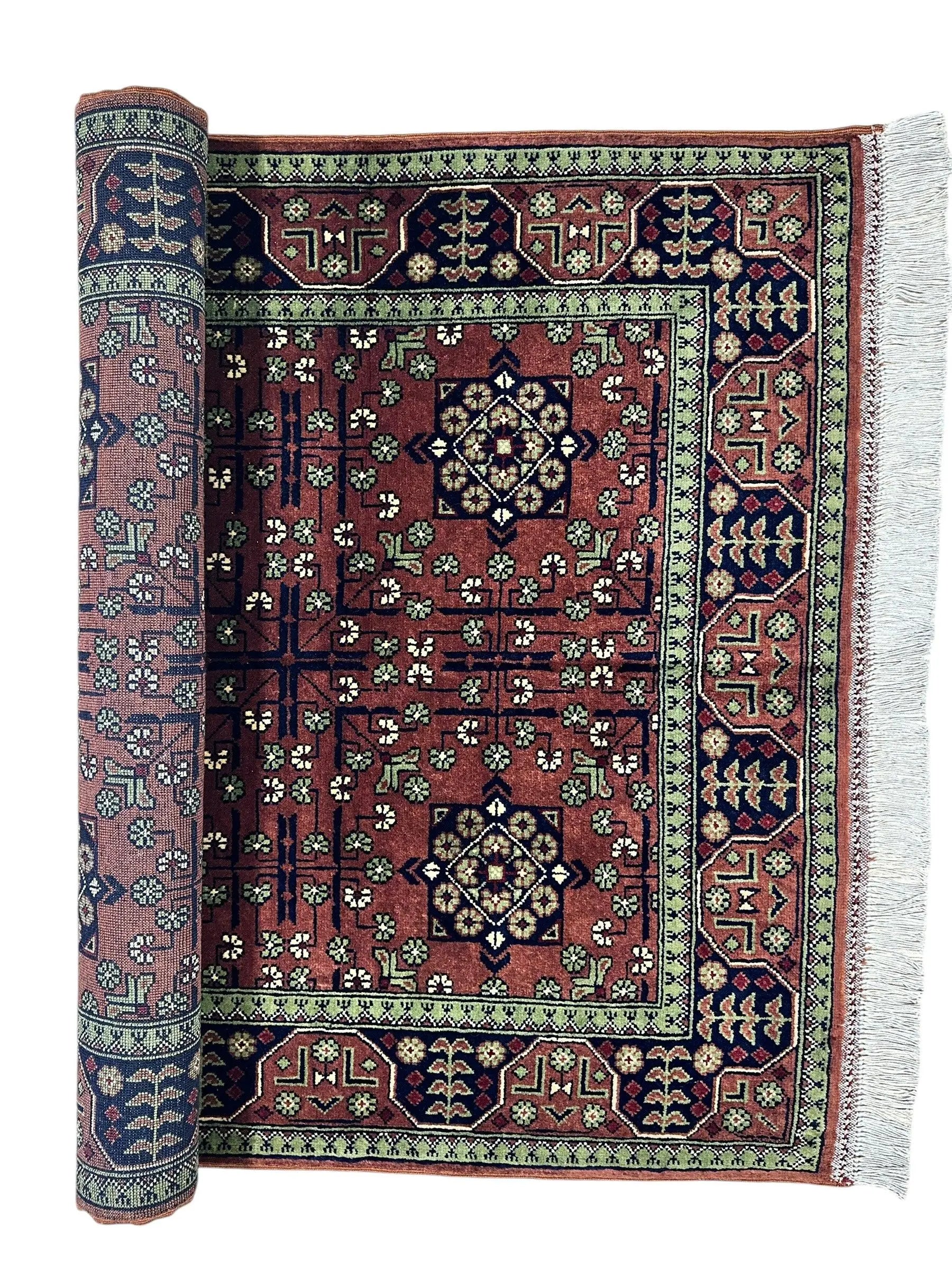 Hand-Knotted Bukharayi Rug – Brown 59” x 40” | Traditional Afghani Wool Rug Rugistan
