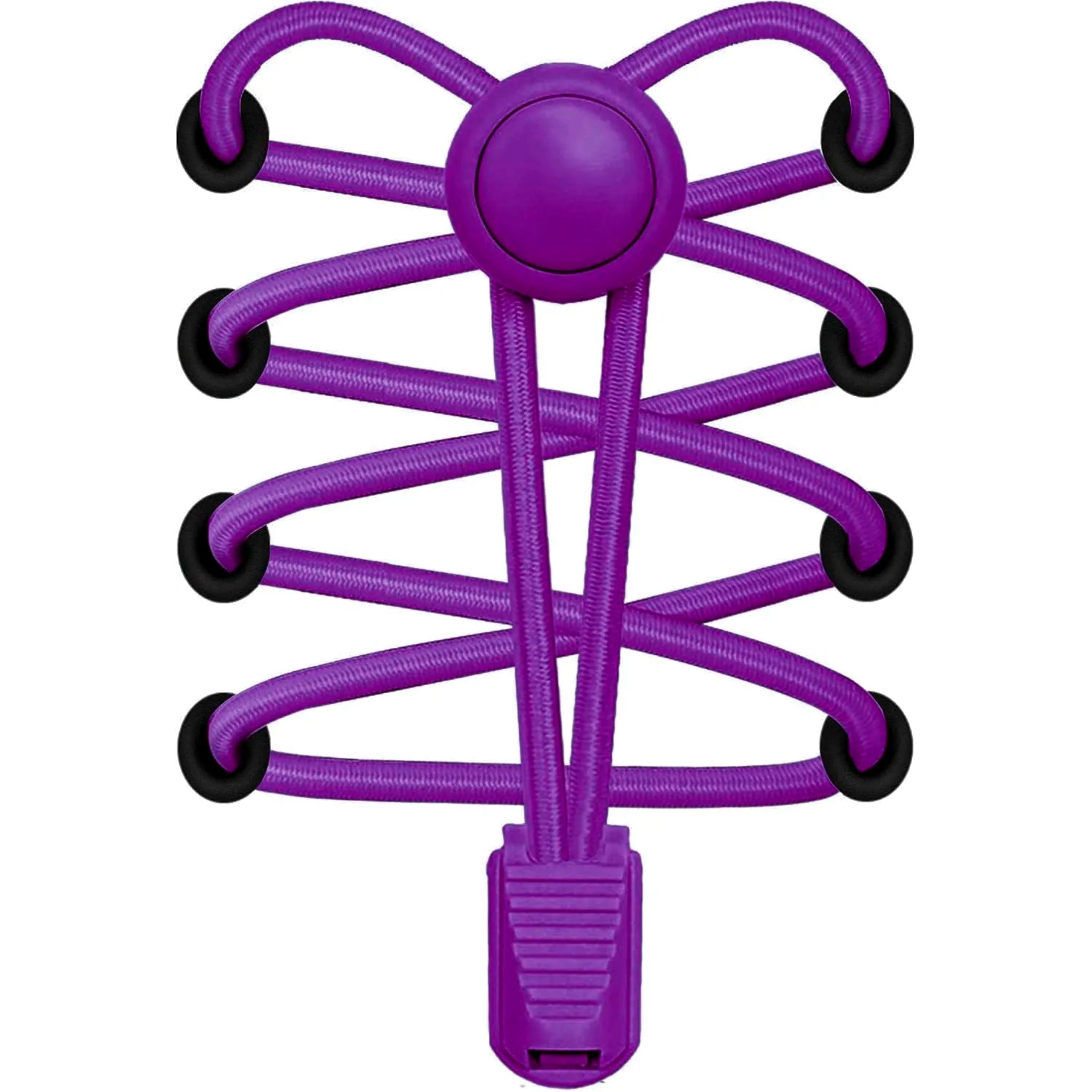Purple shoe lace holder with multiple loops on a white background