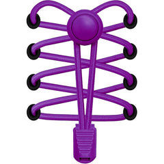Purple shoe lace holder with multiple loops on a white background