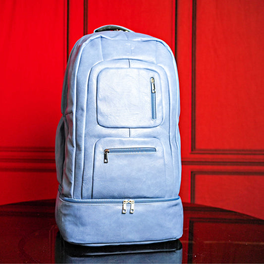 Baby Blue Leather Patented Carry-On Backpack Sole Premise