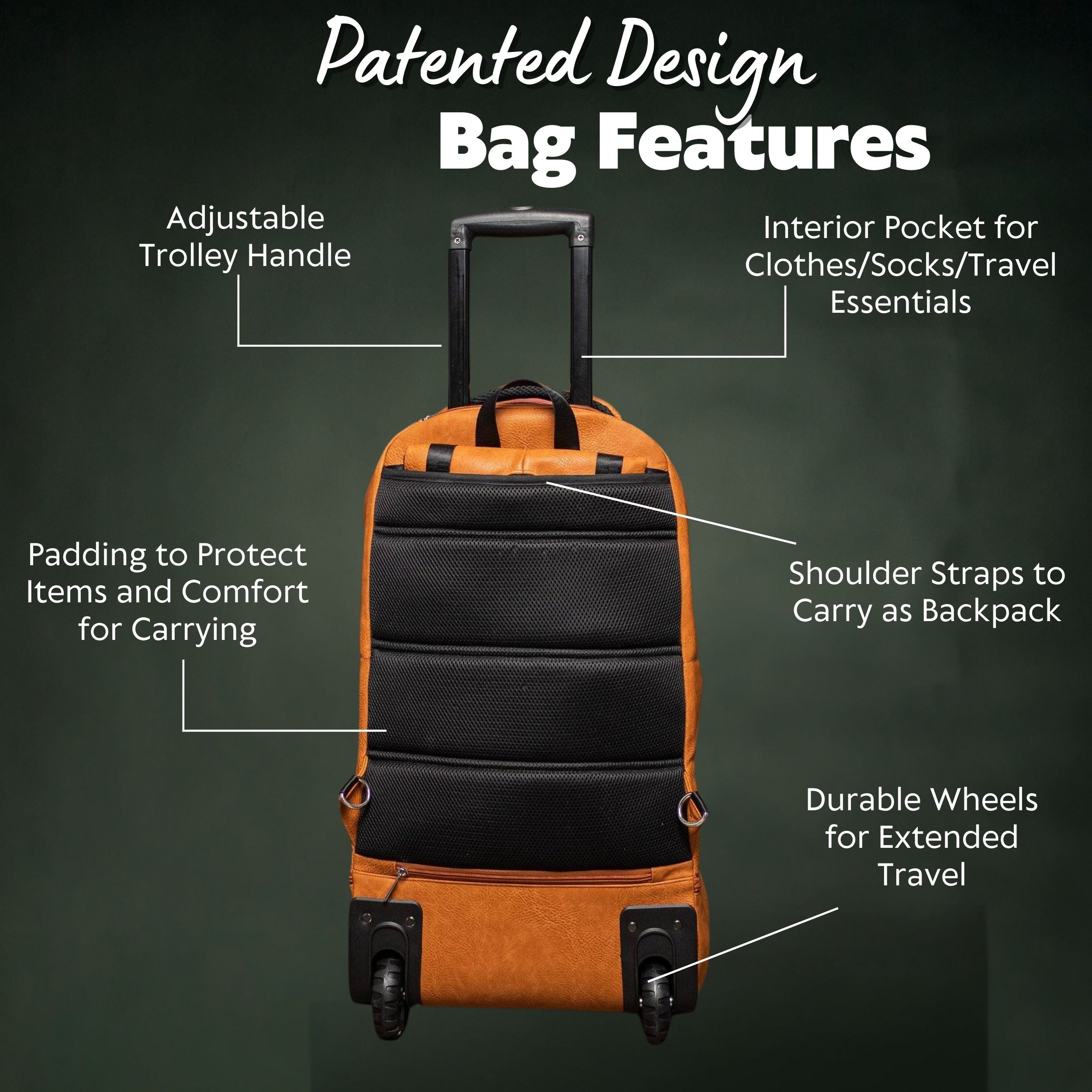 Brown Leather Carry-On Patented Roller Bag Sole Premise