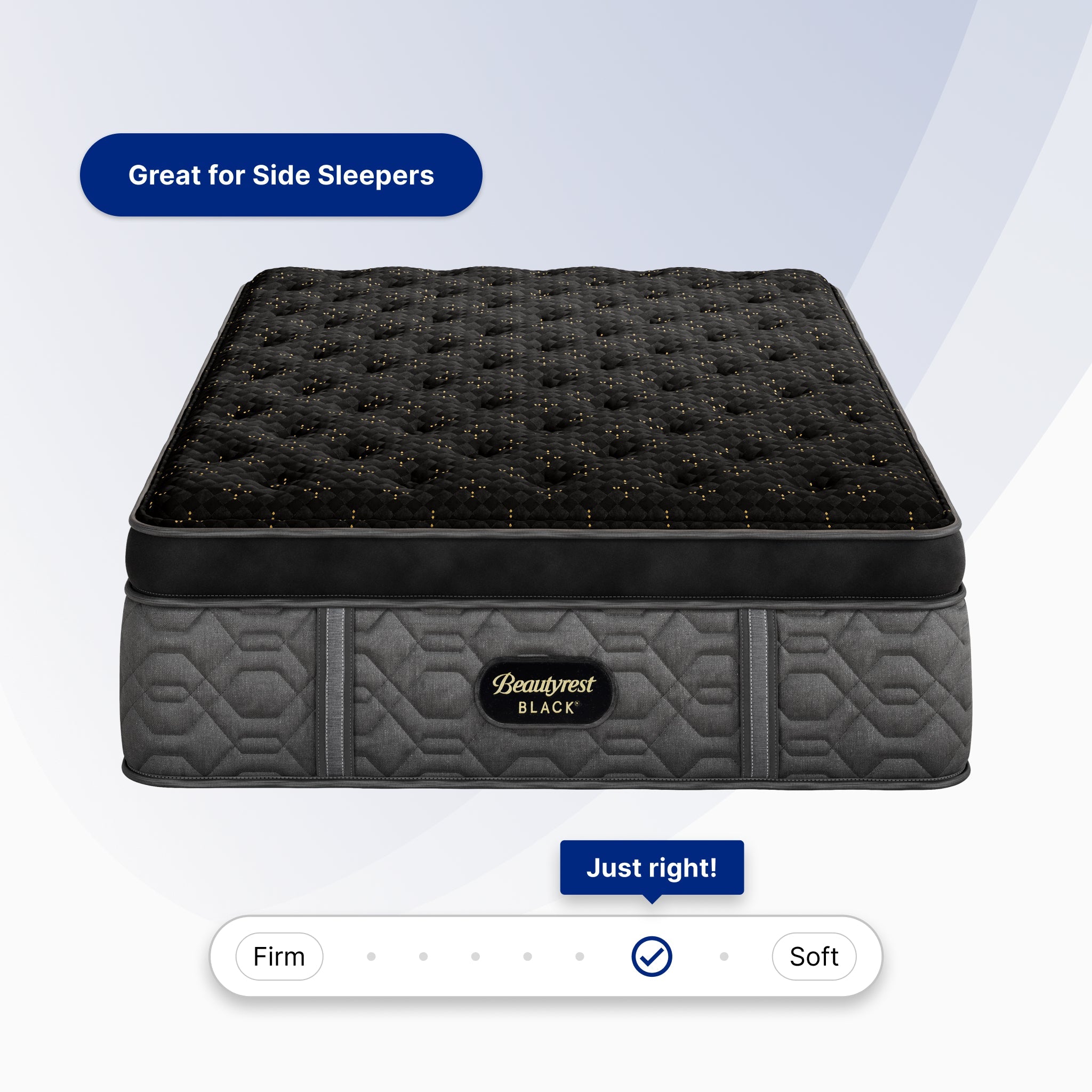 Black mattress with Beautyrest branding on a light gray background