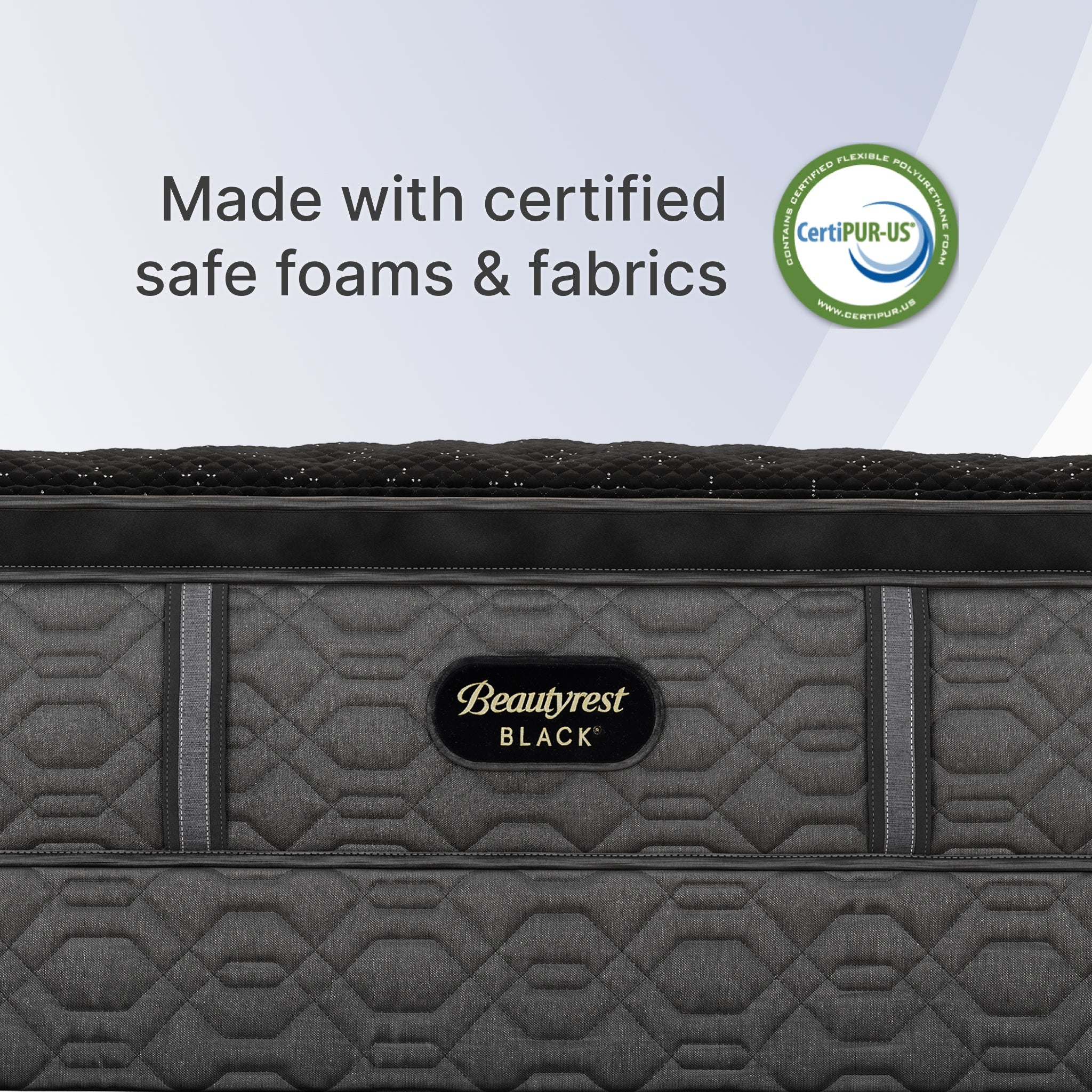 Beautyrest Black mattress with CertiPUR-US logo on a light gray background