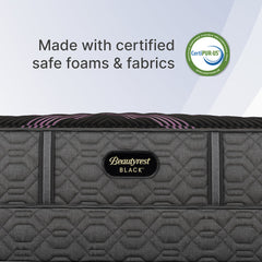 Gray Beautyrest Black mattress with CertiPUR-US logo on a light gray background