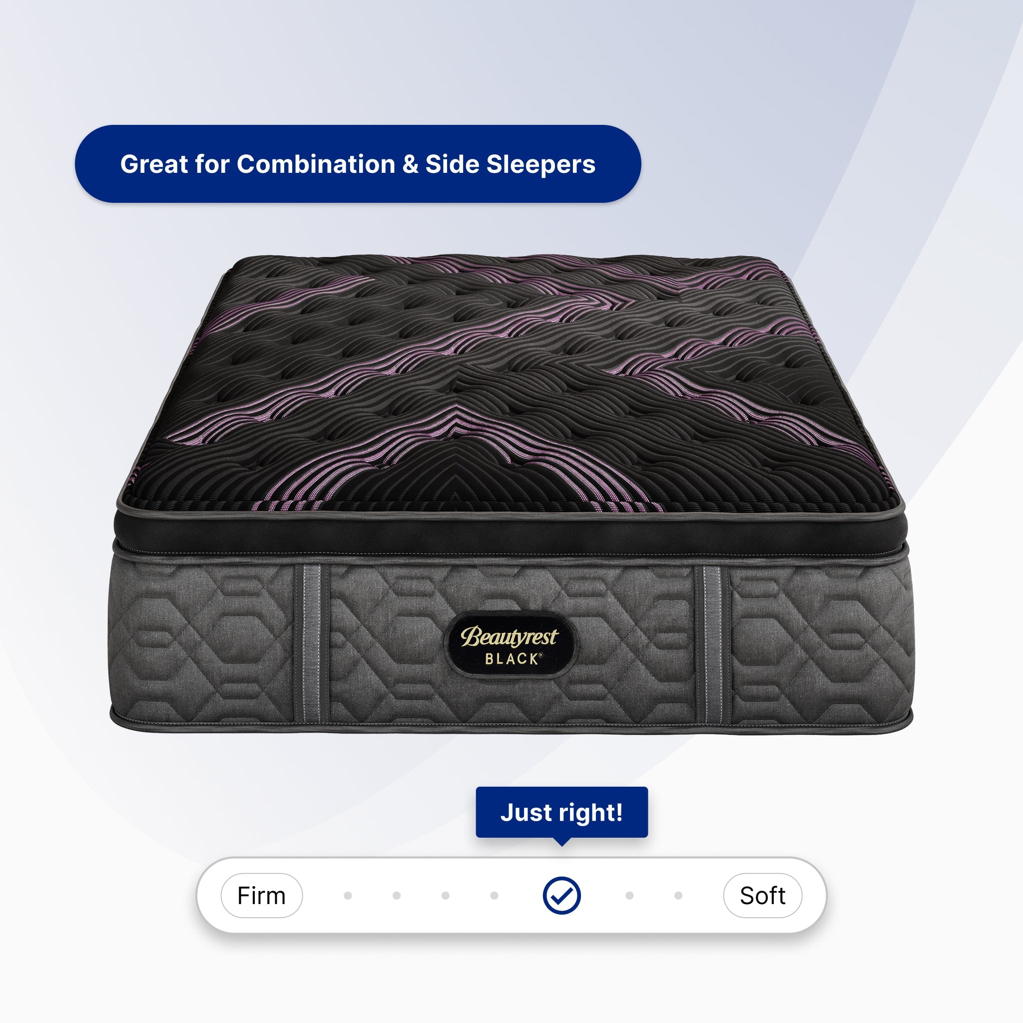 Black mattress with Beautyrest branding on a light gray background