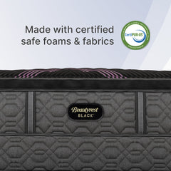 Gray Beautyrest Black mattress with CertiPUR-US logo on a light gray background