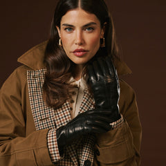 Bella (black) - Italian lambskin leather gloves with lambswool lining &