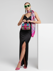 Black Backless V-Neck Slit Dress For Women, Fitted, Greenwich Village, BYMANYC New York.