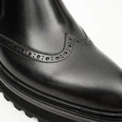 Black Brogue Leather Chelsea Boots