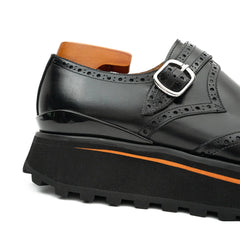 Black Brogue Monk Shoes With Chunky Sole