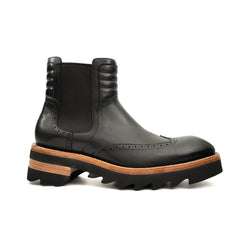 Black Brogue Platform Chelsea Boot